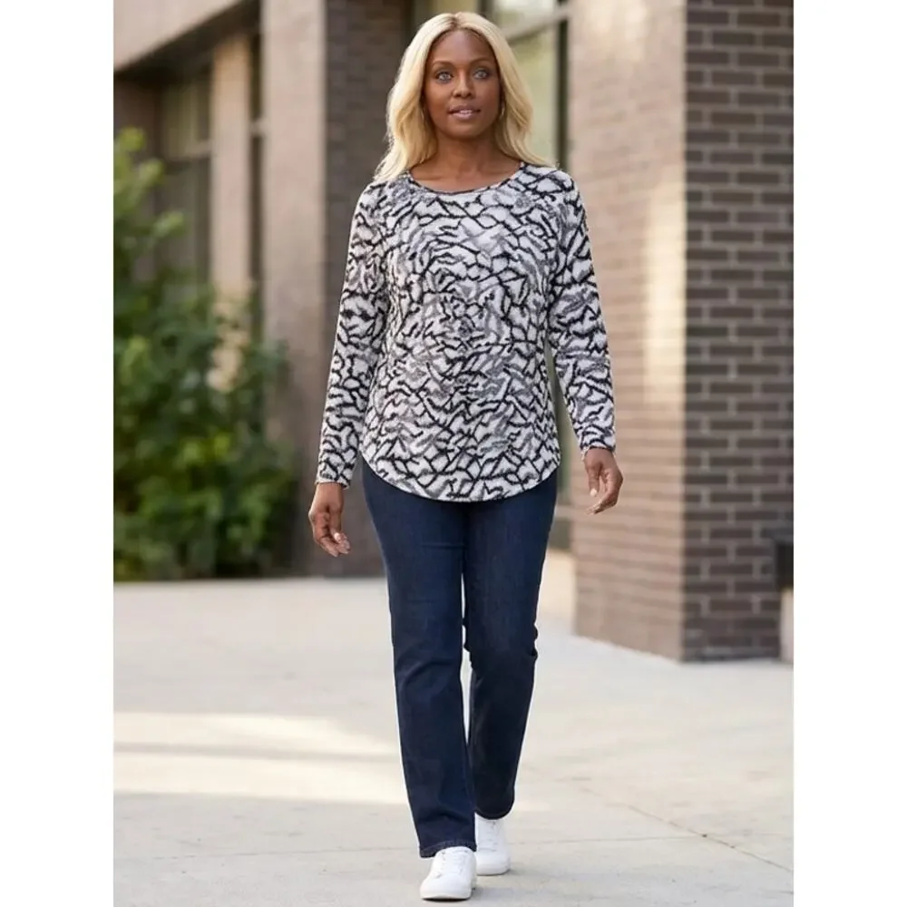 Chico's Rayon Blend Black Abstract Lightweight Top Women Size 1